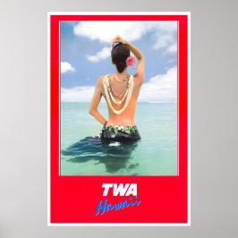 Hawaii Affisch TWA Resa Konst Hawaiiansk Flickastr