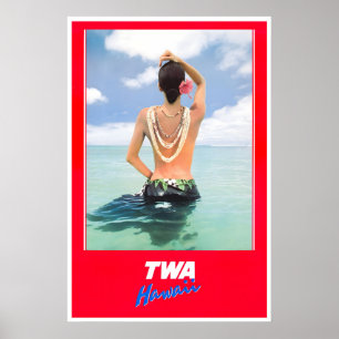 Hawaii Affisch TWA Resa Konst Hawaiiansk Flickastr