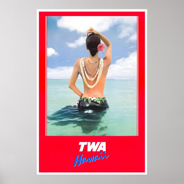Hawaii Affisch TWA Resa Konst Hawaiiansk Flickastr (Framsidan)