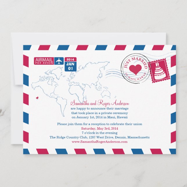 Hawaii Air Mail Post Bröllopsfest Inbjudningar (Framsida)