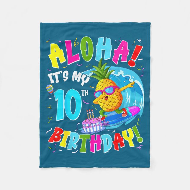 Hawaii aloha 10-års födelsedag hawaiiansk pojke fl fleecefilt (Framsidan)
