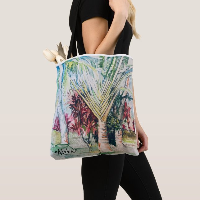 Hawaii " Aloha" All-over-Print Tote, Shoulder Tote Tygkasse (Närbild)