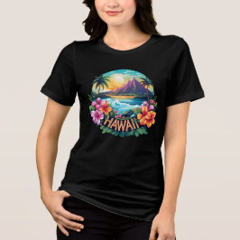 Hawaii Aloha Beach Tropical Flowers Travel Art T Shirt