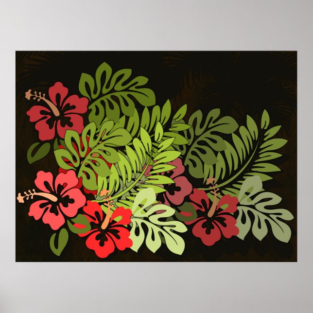 Hawaii Aloha Blomsterkonsttryck Poster (Framsidan)