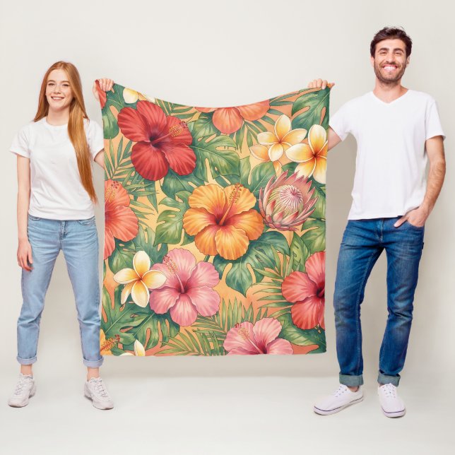Hawaii aloha dekorativa blommönster fleecefilt (På plats)