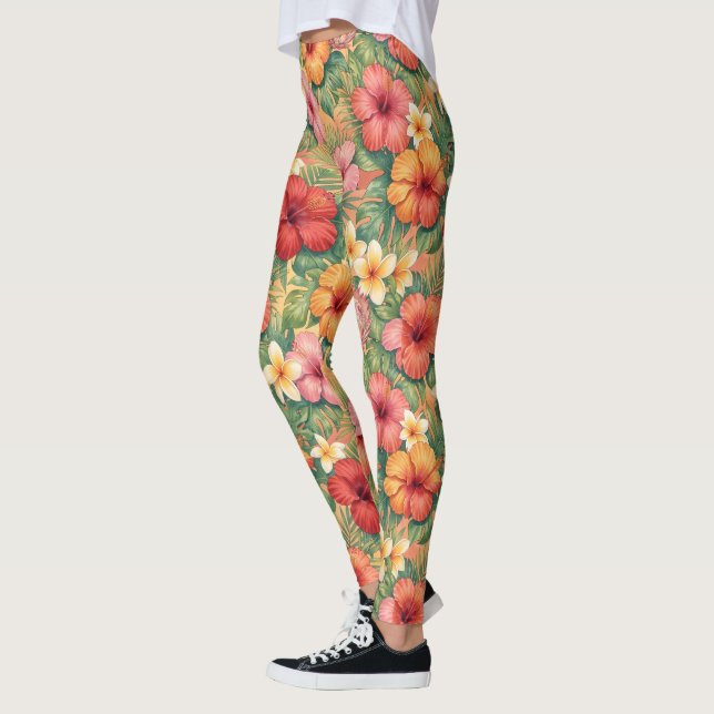 Hawaii aloha dekorativa blommor mönster leggings (Vänster)