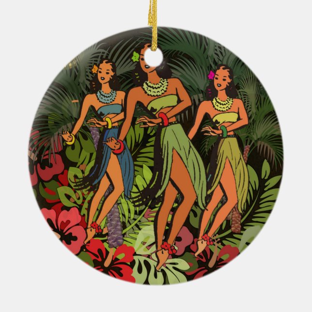 Hawaii Aloha Handflatan Hula Art Design Julgransprydnad Keramik (Baksidan)