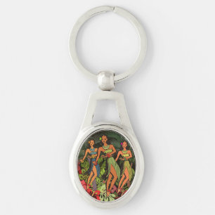 Hawaii Aloha Handflatan Hula Art Design Ovalt Silverfärgad Nyckelring