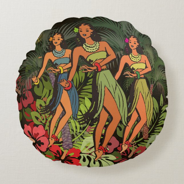 Hawaii Aloha Handflatan Hula Art Design Rund Kudde (Framsidan)