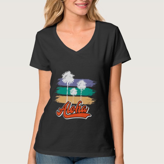 Hawaii Aloha Handflatan Träd Hawaiian Party T Shirt (Framsida)