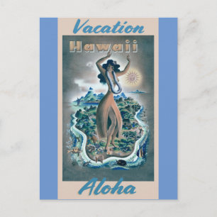Hawaii Aloha Hula Dancer Vintage resor Poster Vykort