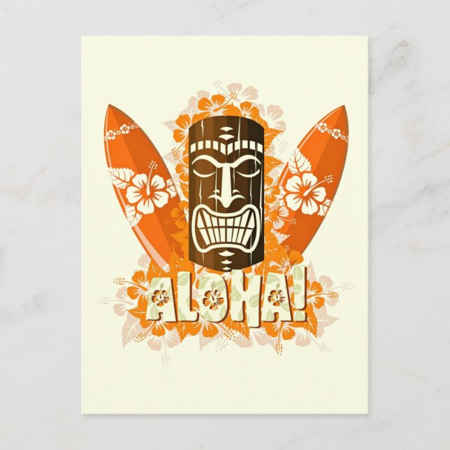Hawaii Aloha Luau Tiki Mask Vykort (Framsida)