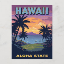 Hawaii Aloha State Vintage Solnedgång Palmträd