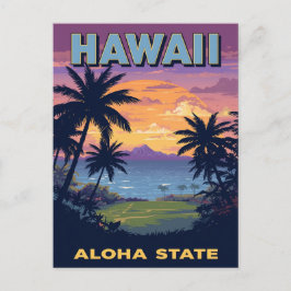 Hawaii Aloha State Vintage Solnedgång Palmträd Vykort