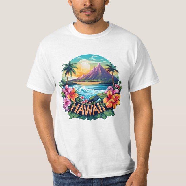 Hawaii Aloha Tropical Beach Mountains T Shirt (Framsida)