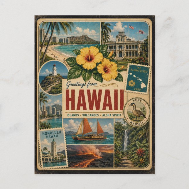 Hawaii Autentisk Vintagestil Vykort (Framsida)