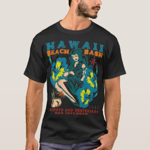 HAWAII BEACH BASH UKULELE L LUAU RETRO SURFING VIN T SHIRT