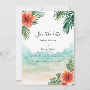 Hawaii Beach Hibiskus Tropisk Kustbröllop Inbjudningar