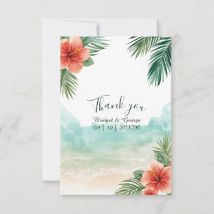 Hawaii Beach Hibiskus Tropisk Kustbröllop Tack Kort