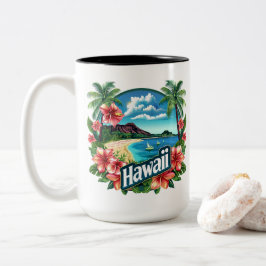 Hawaii Beach Mountains Tropical Flowers Travel Art Två-Tonad Mugg