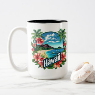 Hawaii Beach Mountains Tropical Flowers Travel Art Två-Tonad Mugg