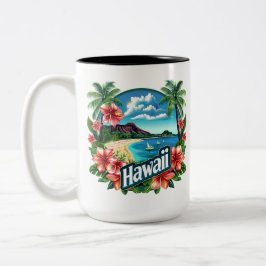 Hawaii Beach Mountains Tropical Flowers Travel Art Två-Tonad Mugg