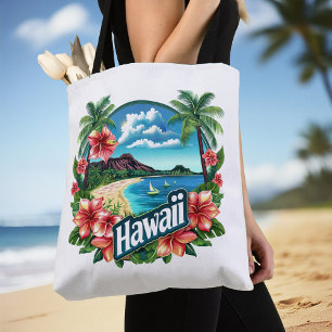 Hawaii Beach Mountains Tropical Flowers Travel Art Tygkasse