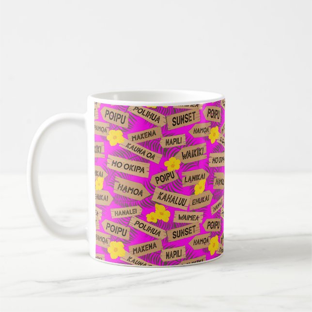 Hawaii Beach Namn på Rosa Coffee Mugg (Vänster)