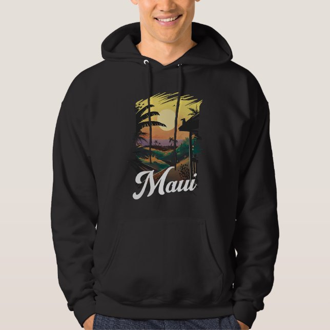 Hawaii Beach Sunset Ocean Maui Aloha Retro Hawaiia Hoodie (Framsida)