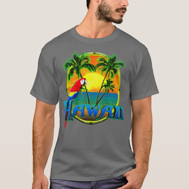 Hawaii Beach Sunset Parrot T Shirt (Framsida)