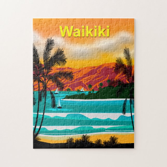 Hawaii Beach Travel Poster Puzze Pussel (Vertikal)