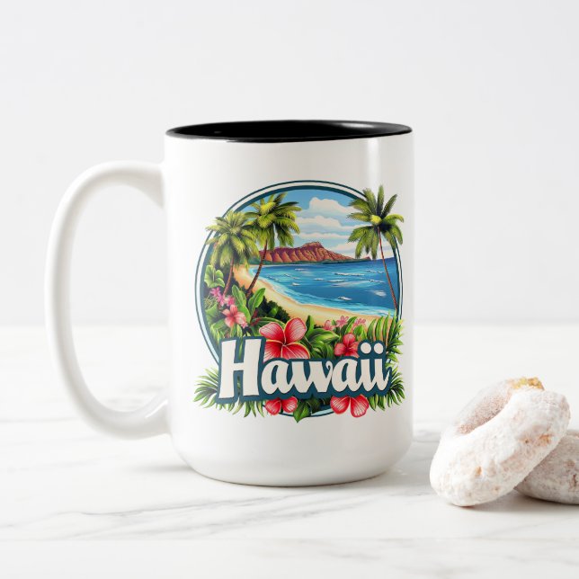 Hawaii Beach Tropical Flowers Mountains Travel Art Två-Tonad Mugg (Med munk)