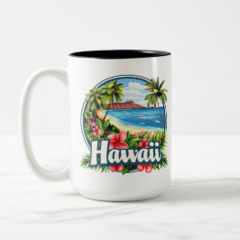 Hawaii Beach Tropical Flowers Mountains Travel Art Två-Tonad Mugg