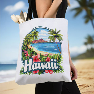 Hawaii Beach Tropical Flowers Mountains Travel Art Tygkasse