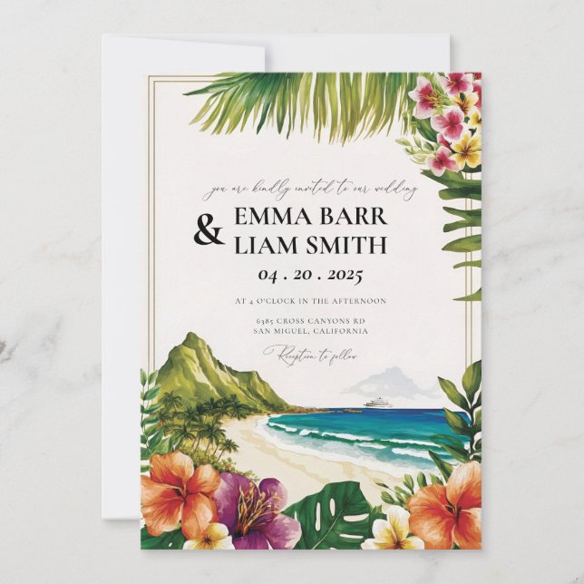 HAWAII Beach Tropical Wedding bjudande Inbjudningar (Framsida)