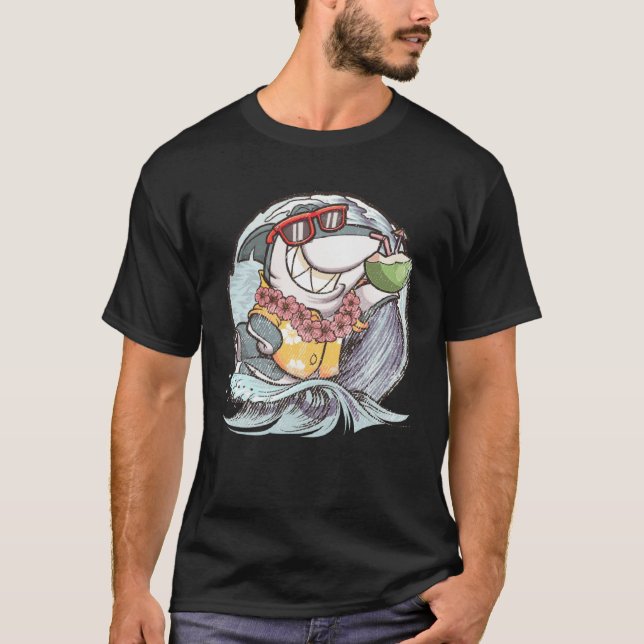 Hawaii Beach Vacation Shark Summer Surfer T Shirt (Framsida)