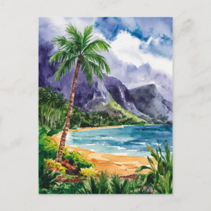 Hawaii Beach Watercolor Painting Travel Vykort
