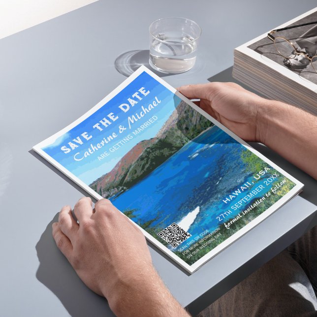 Hawaii Beach Wedding Travel Poster Stil QR-kod Spara Datumet (Skapare uppladdad)