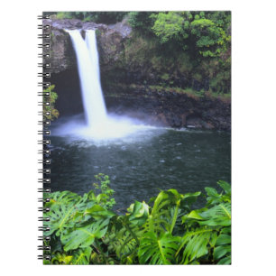 Hawaii, Big Island, Hilo, Rainbow Falls, Frodig Anteckningsbok Med Spiral