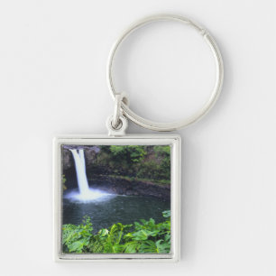 Hawaii, Big Island, Hilo, Rainbow Falls, Frodigt Fyrkantig Silverfärgad Nyckelring