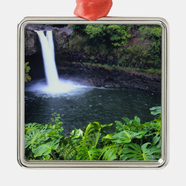 Hawaii, Big Island, Hilo, Rainbow Falls, Lush Julgransprydnad Metall (Framsidan)