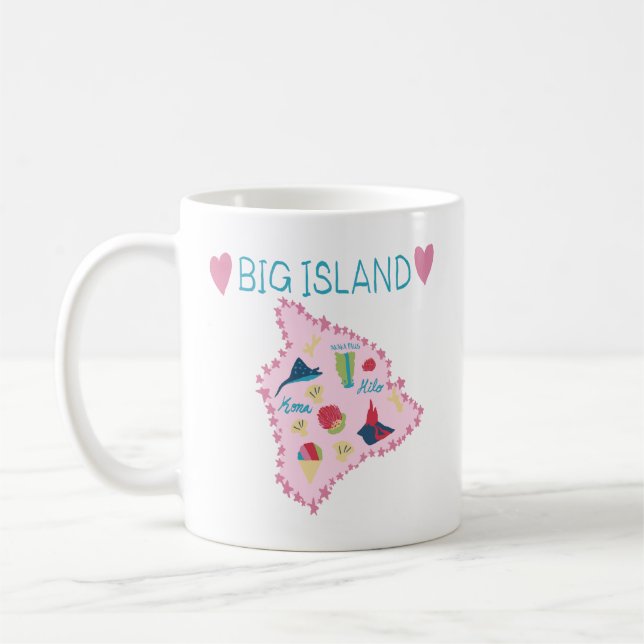 Hawaii Big Island Karta Söt Pastell Illustration Kaffemugg (Vänster)