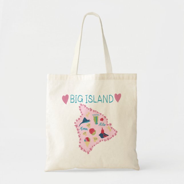 Hawaii Big Island Karta Söt Pastell Illustration Tygkasse (Framsidan)