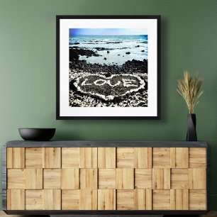 Hawaii Black Sand Beach & Coral "Kärlek" Heart Pho Poster