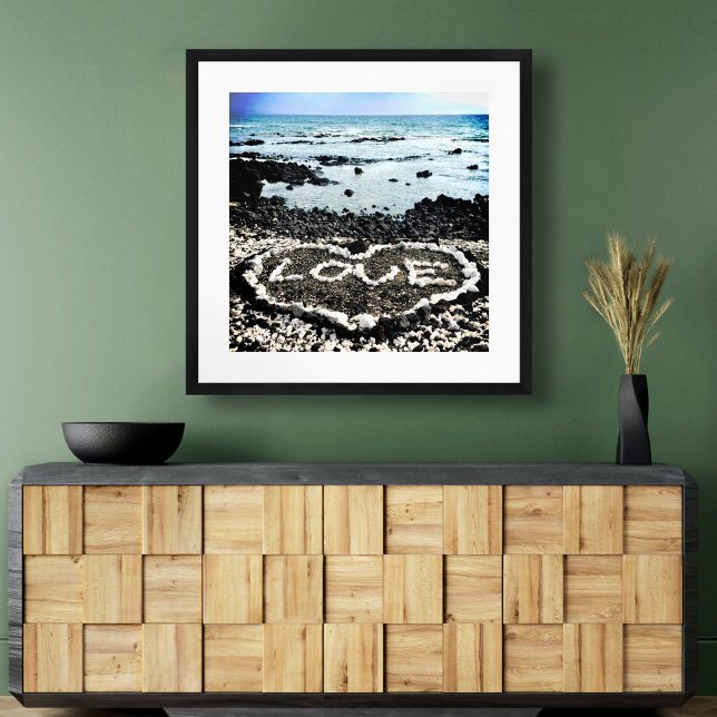 Hawaii Black Sand Beach & Coral "Kärlek" Heart Pho Poster (Skapare uppladdad)