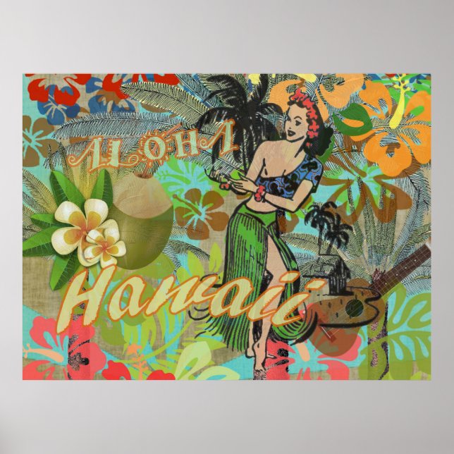 Hawaii blomma Hula Vintage blommig grafik Poster (Framsidan)
