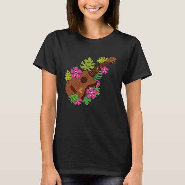 Hawaii Blommigt Ukulele Player Music Graphic T Shirt (Framsida)