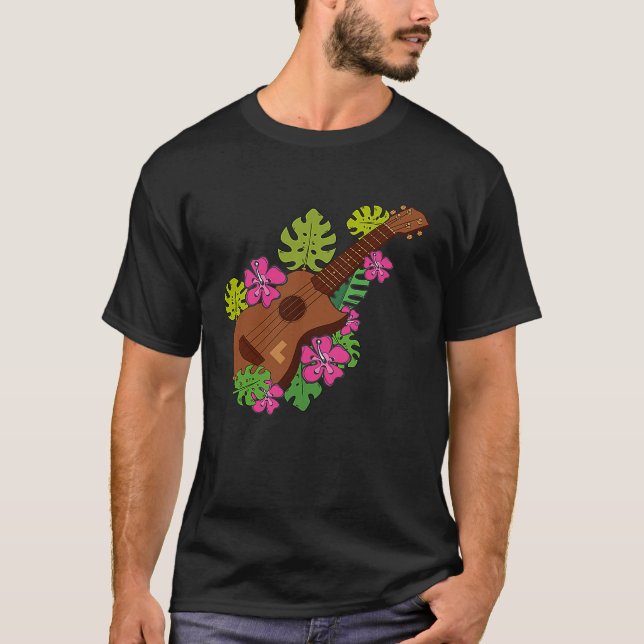 Hawaii Blommigt Ukulele Player Music Graphic T Shirt (Framsida)