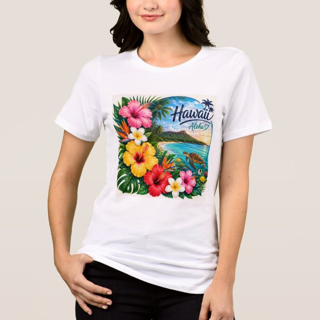 Hawaii Blommor T Shirt (Framsida)