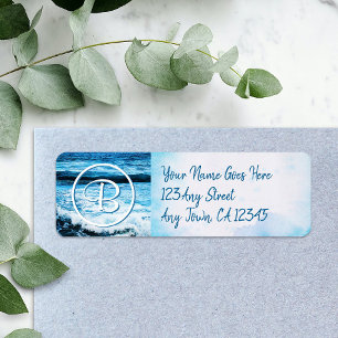Hawaii Blue vågar anpassningsbar monogram adress Returadress Etikett